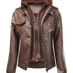 Hooded Coffee Motorcycle Biker Style Jacket